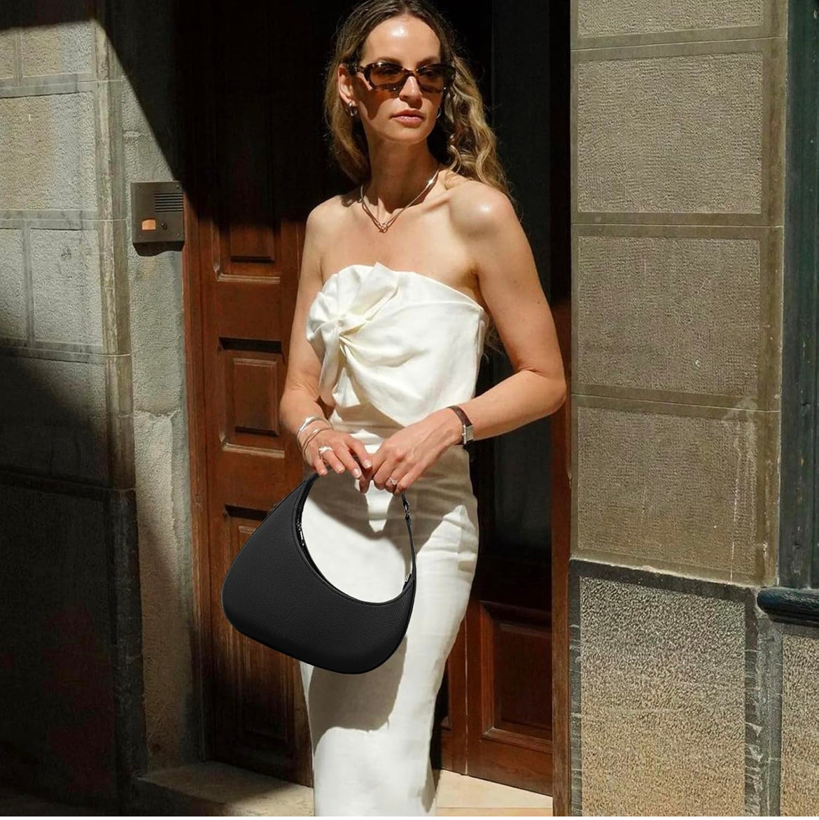 Leather Moon Shoulder Bag