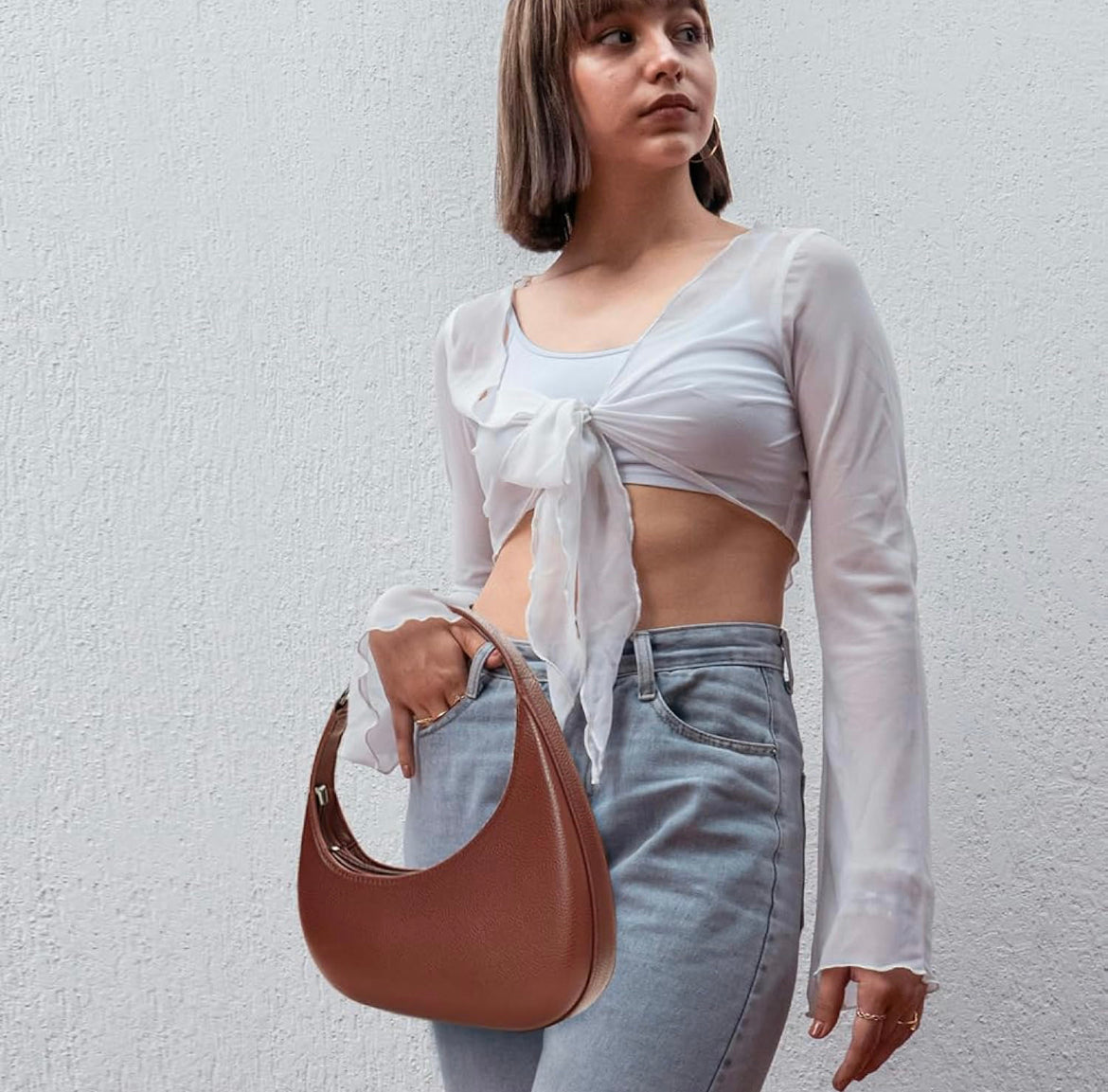 Leather Moon Shoulder Bag