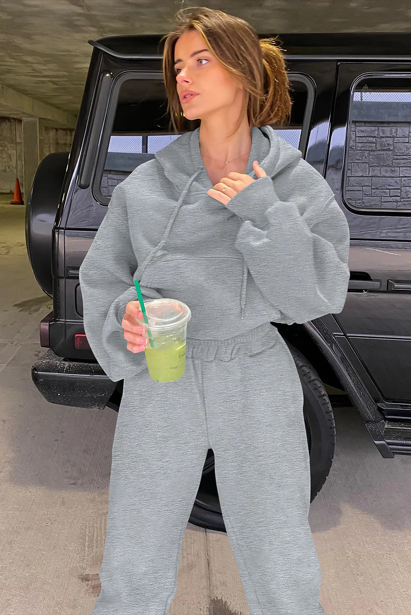 Crop Hoodie and Sweatpants Set