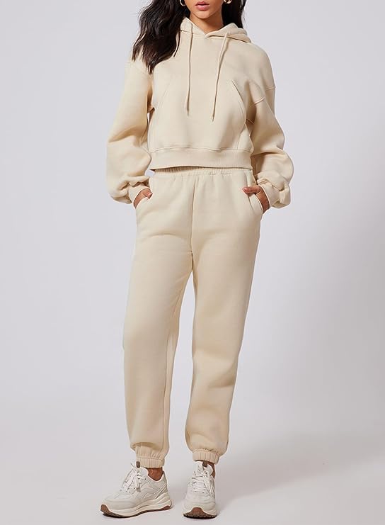 Cropped Hoodies and Sweatpants Set