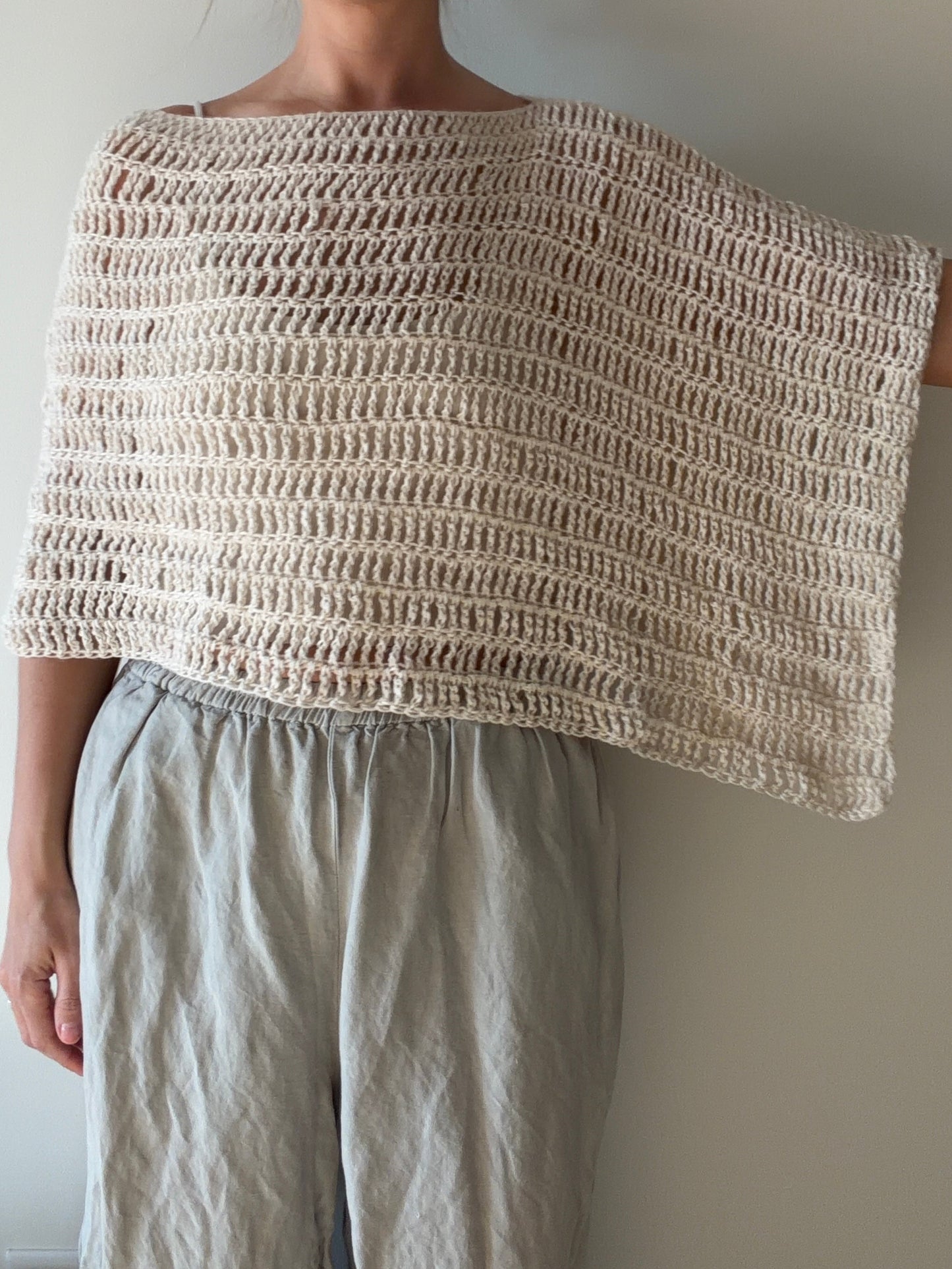 Diagonal Poncho in Cream