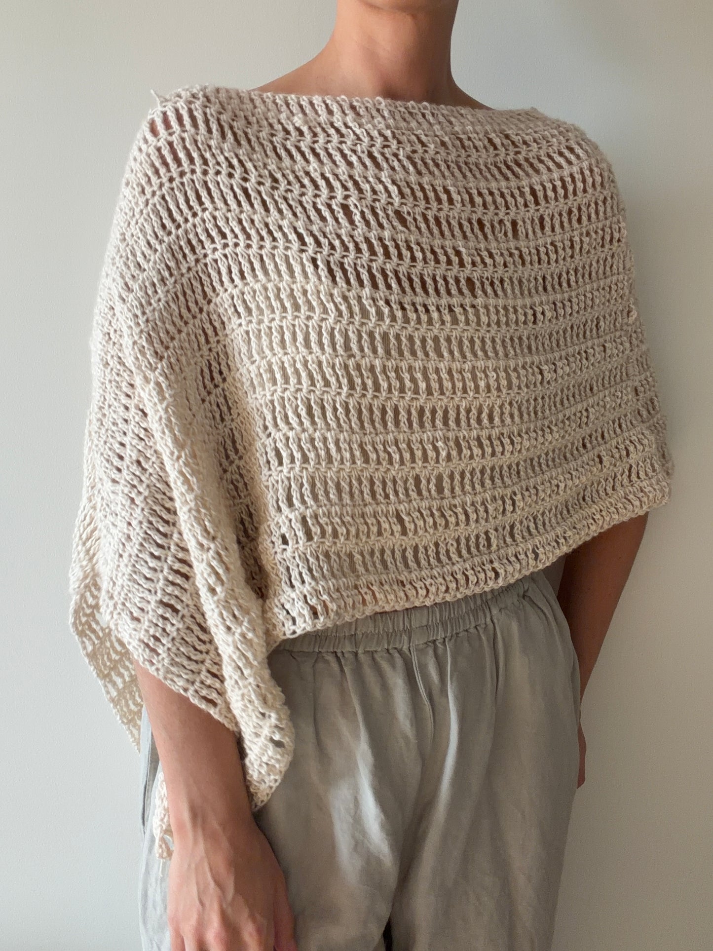 Diagonal Poncho in Cream