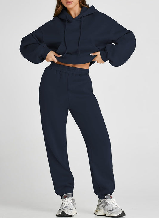 Cropped Hoodies and Sweatpants Set