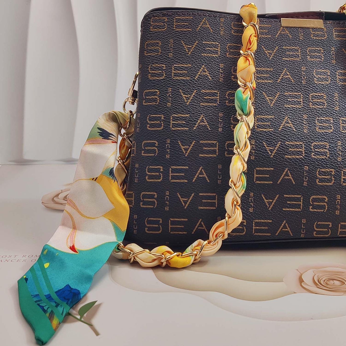 Purse Straps with Woven Silk Scarf