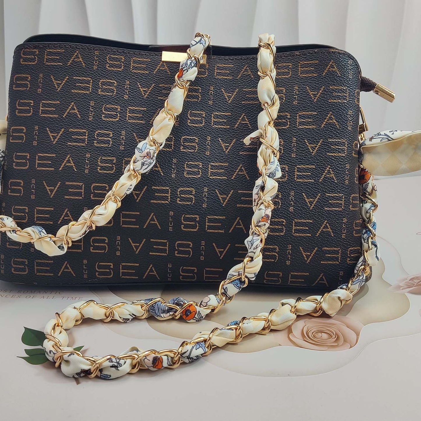 Purse Straps with Woven Silk Scarf