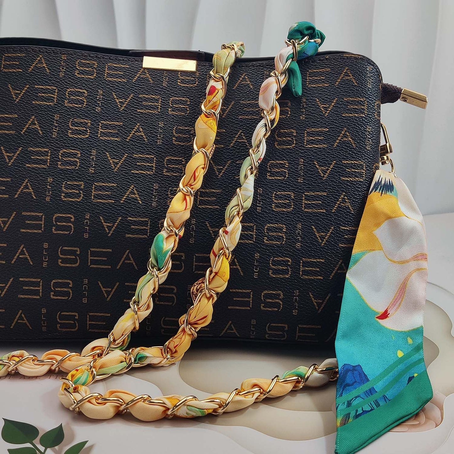 Purse Straps with Woven Silk Scarf