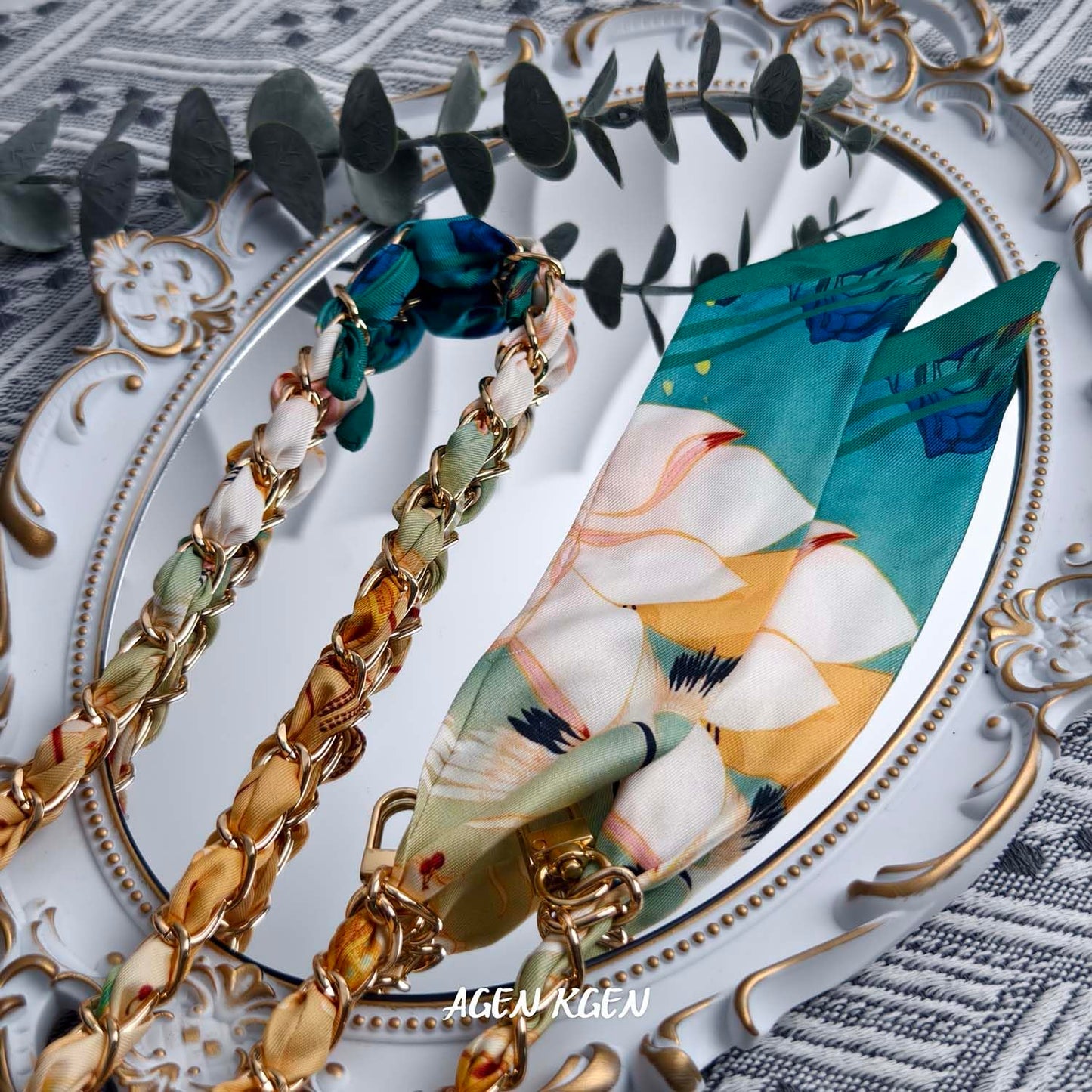 Purse Straps with Woven Silk Scarf