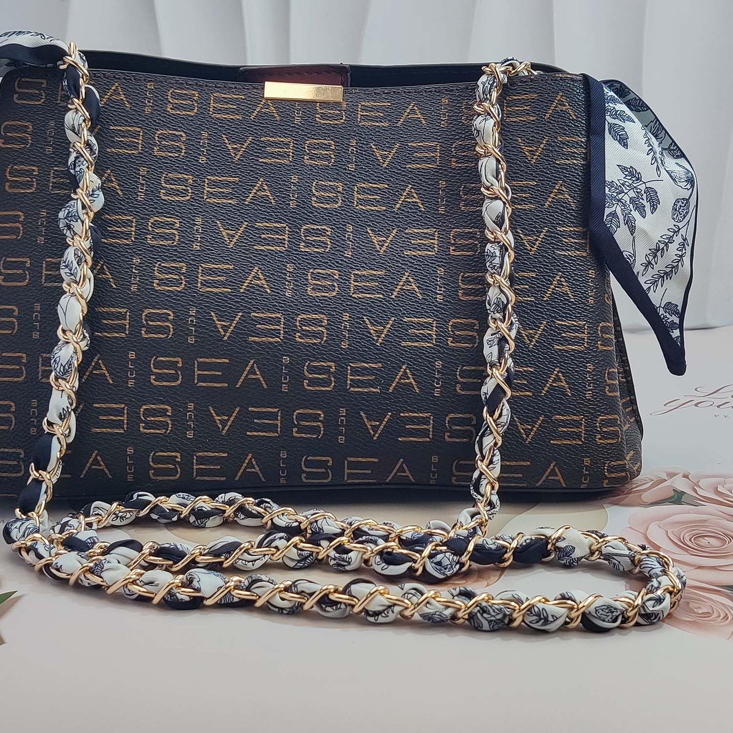 Purse Straps with Woven Silk Scarf