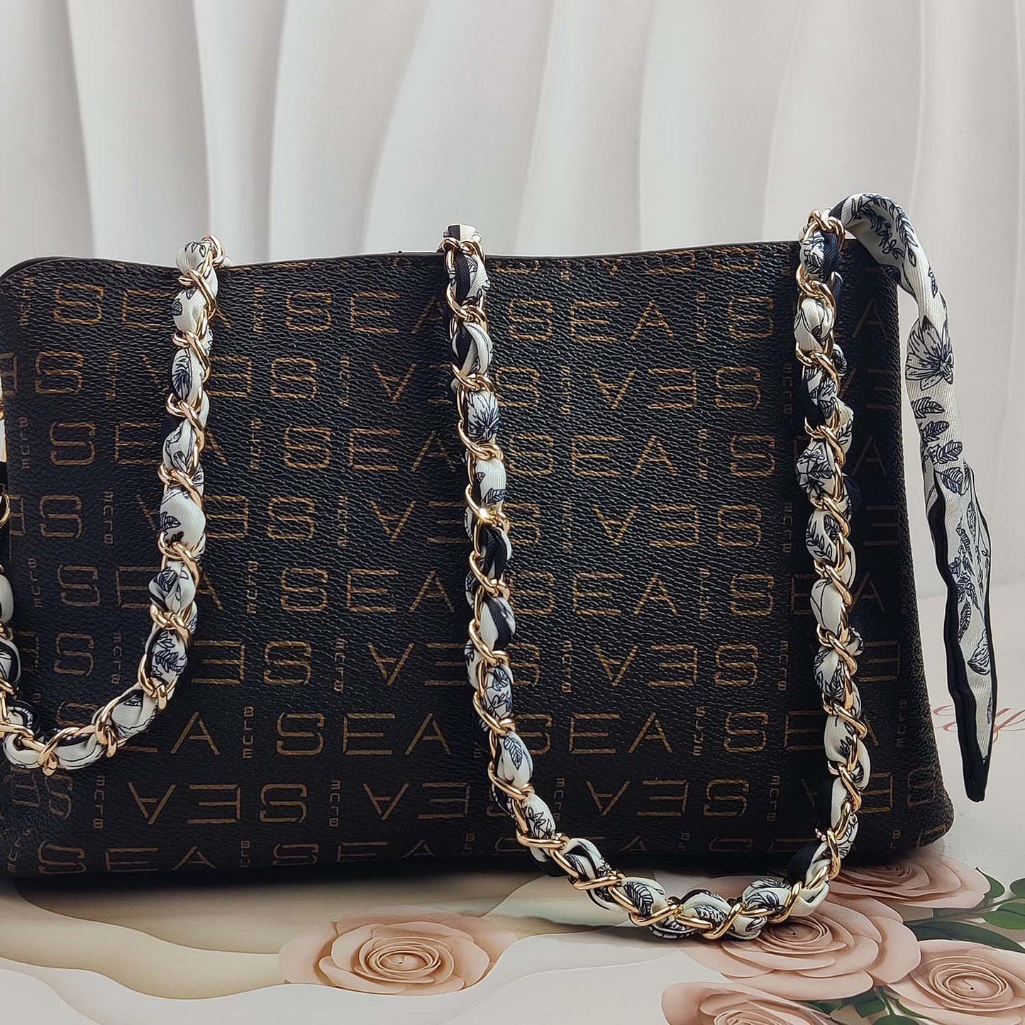 Purse Straps with Woven Silk Scarf