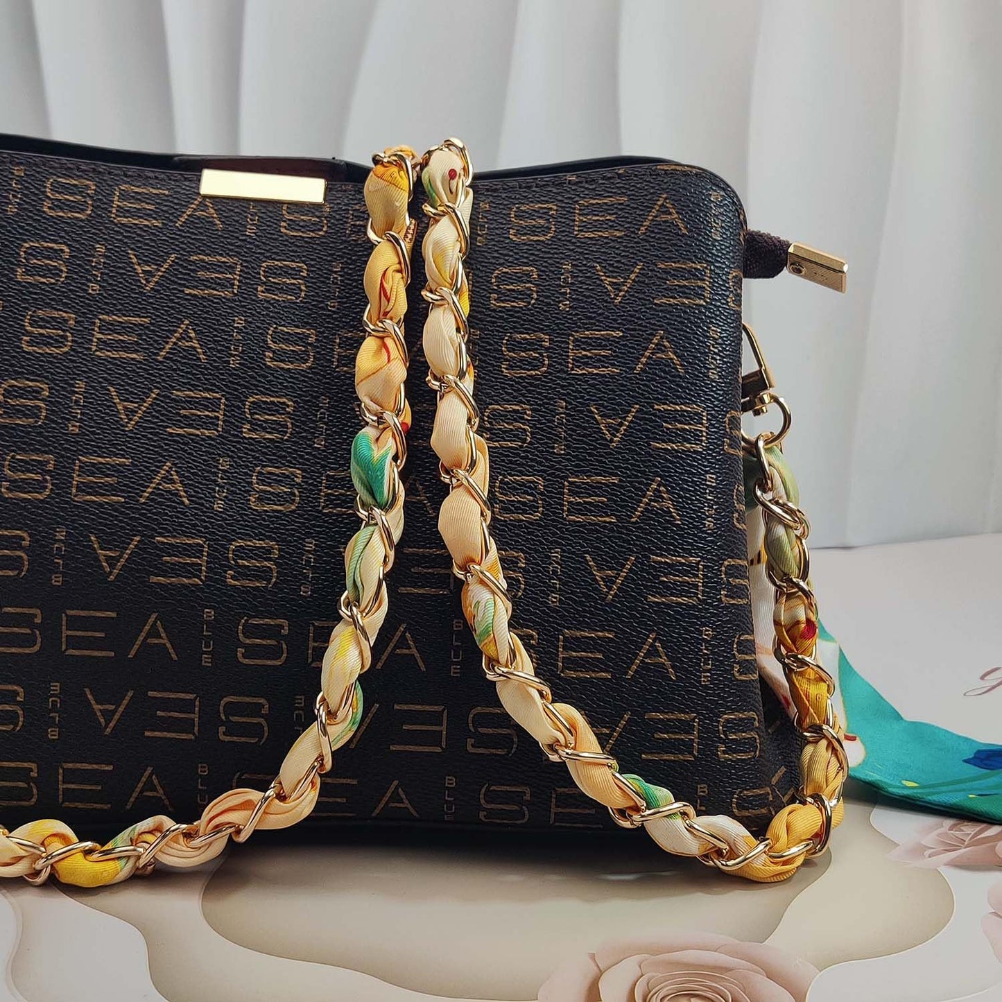 Purse Straps with Woven Silk Scarf