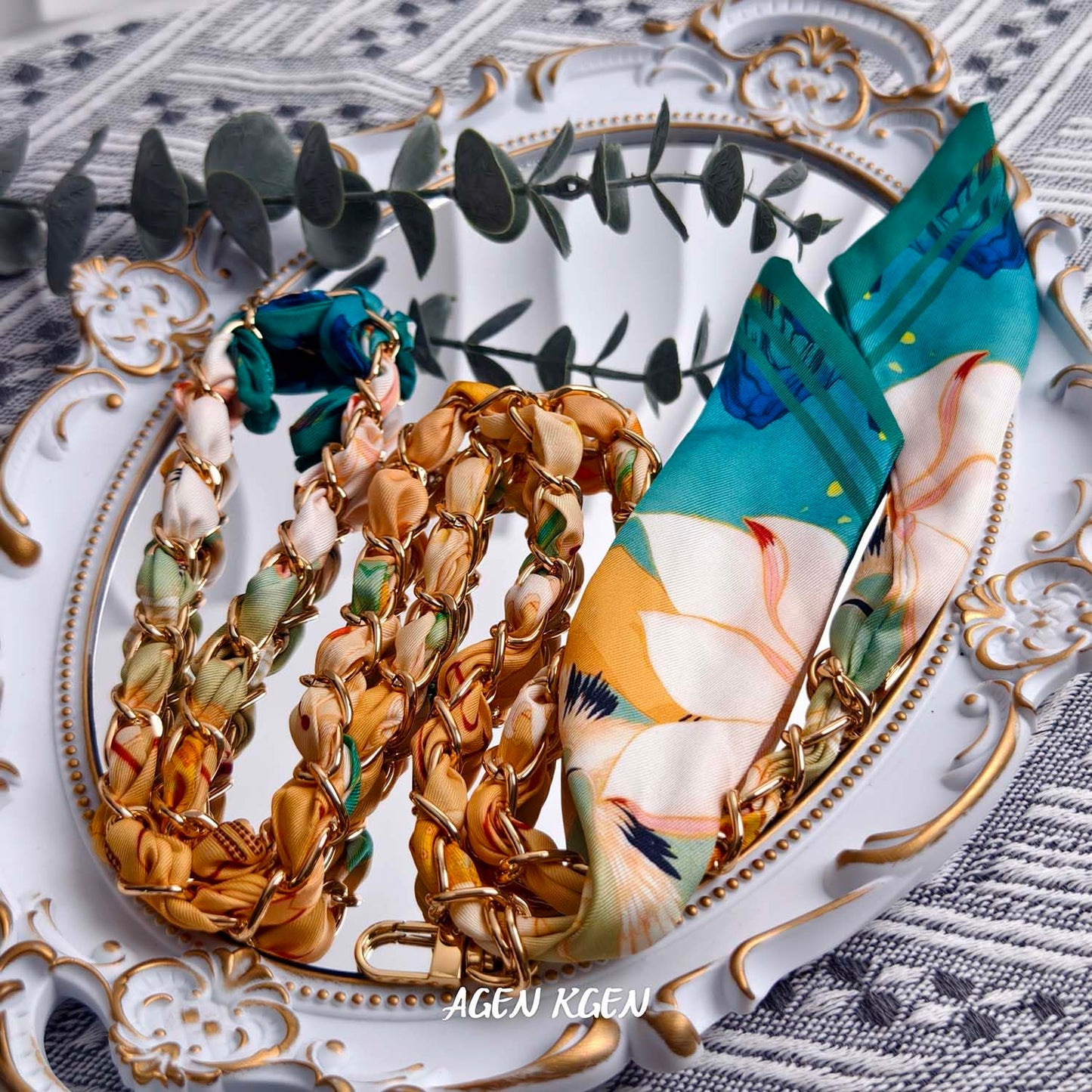 Purse Straps with Woven Silk Scarf