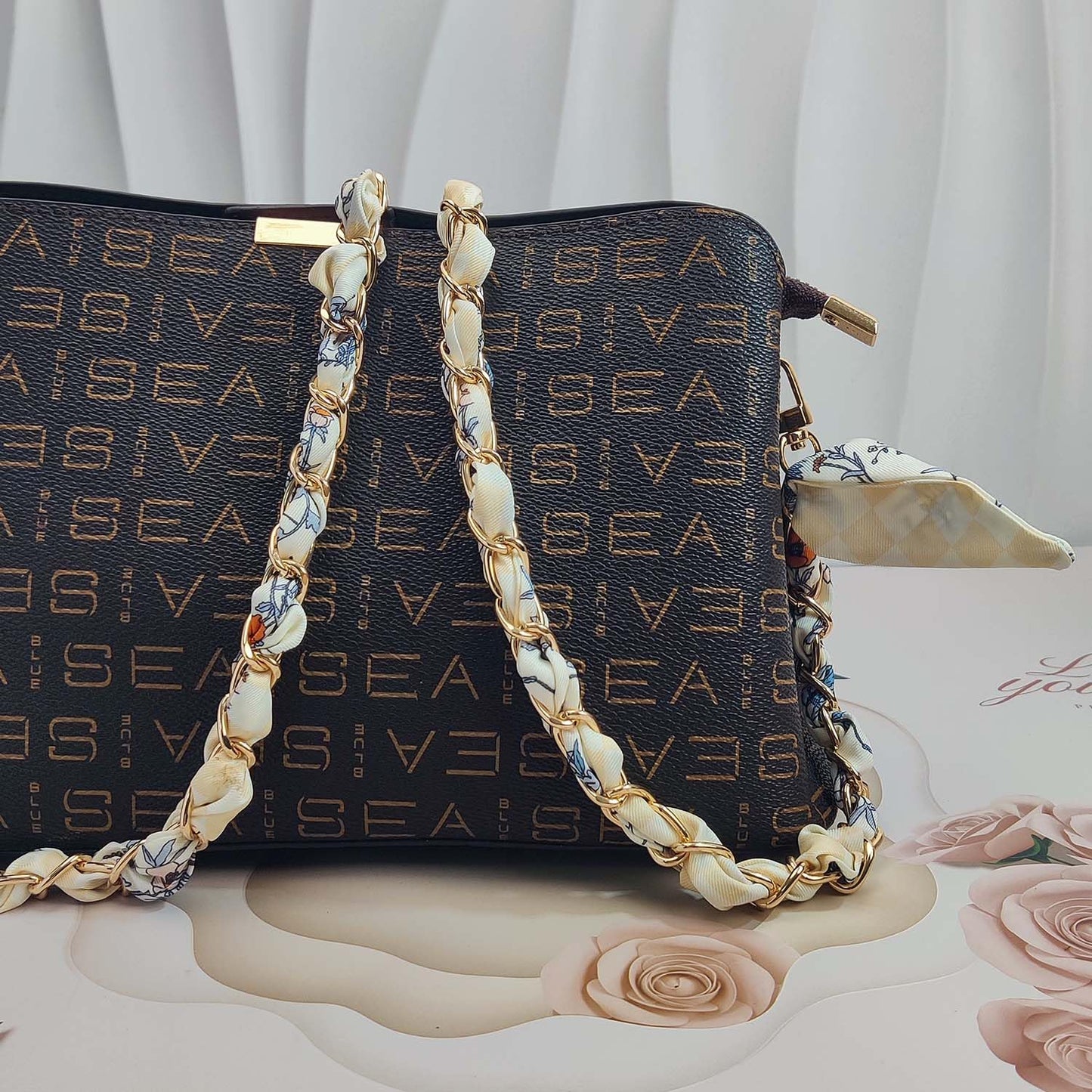 Purse Straps with Woven Silk Scarf