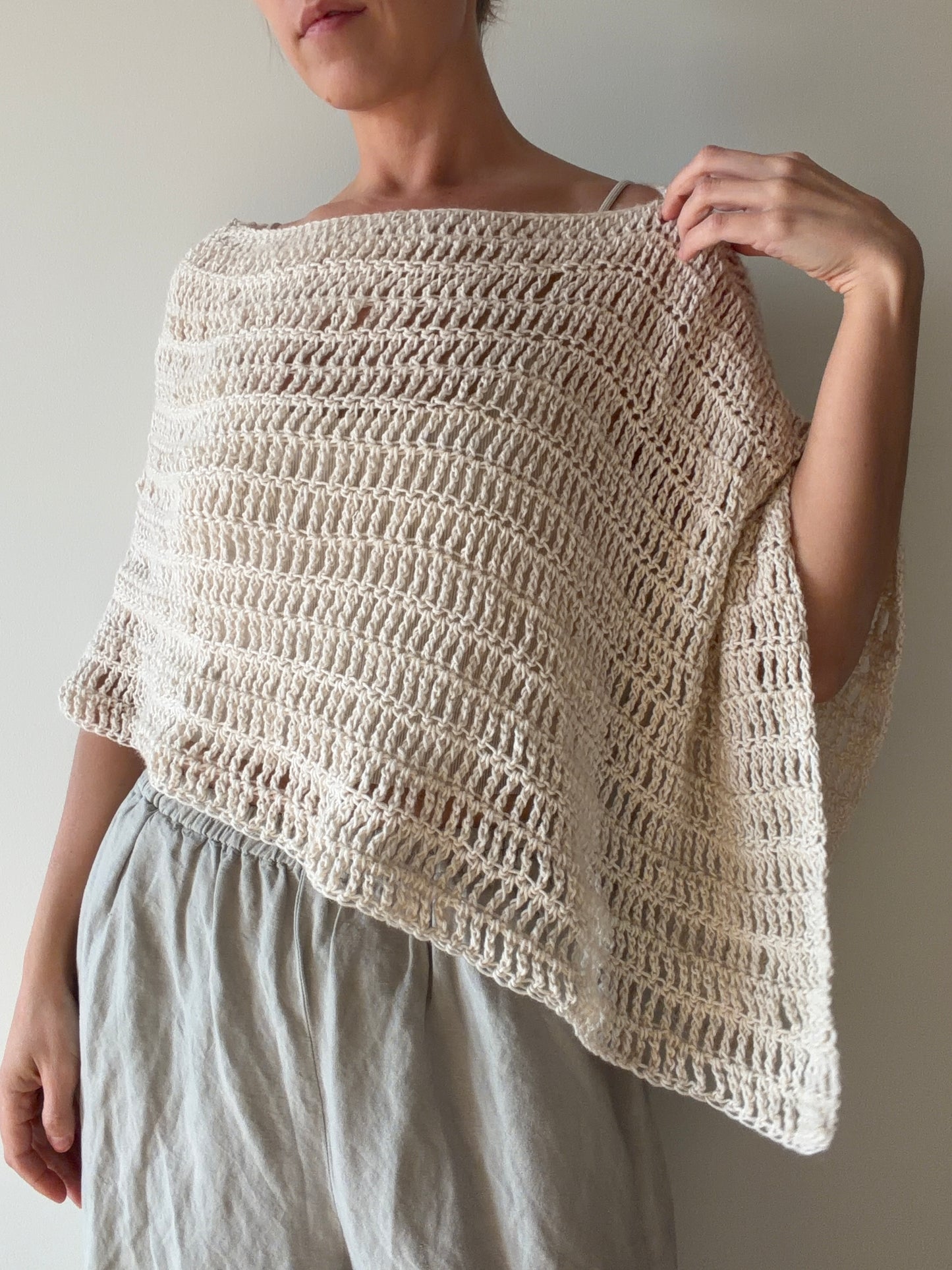 Diagonal Poncho in Cream