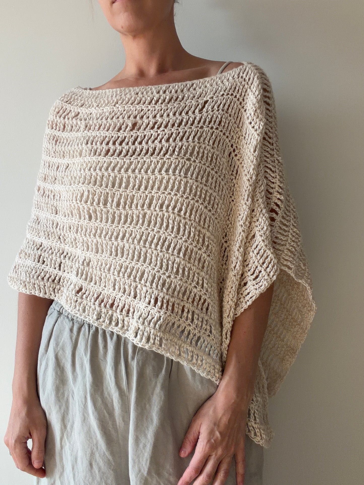 Diagonal Poncho in Cream