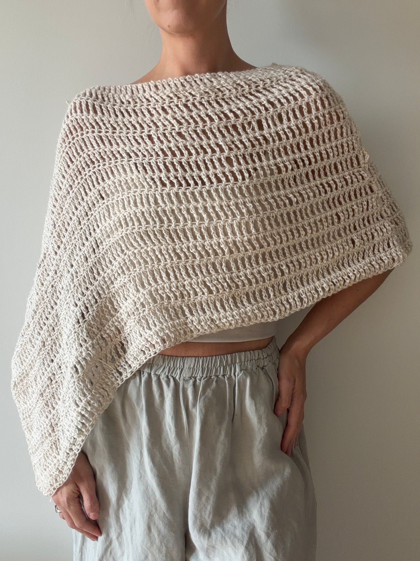 Diagonal Poncho in Cream
