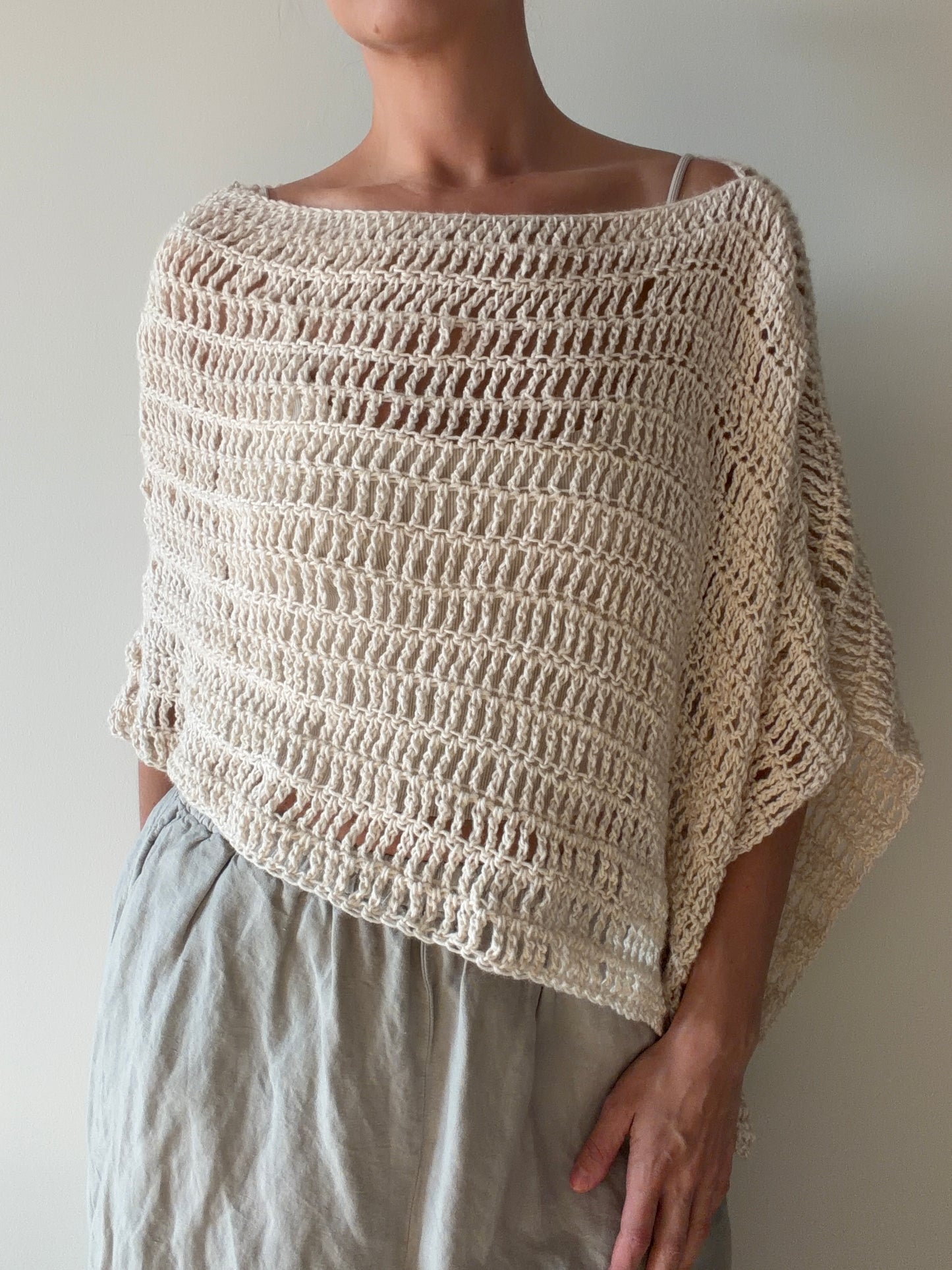 Diagonal Poncho in Cream