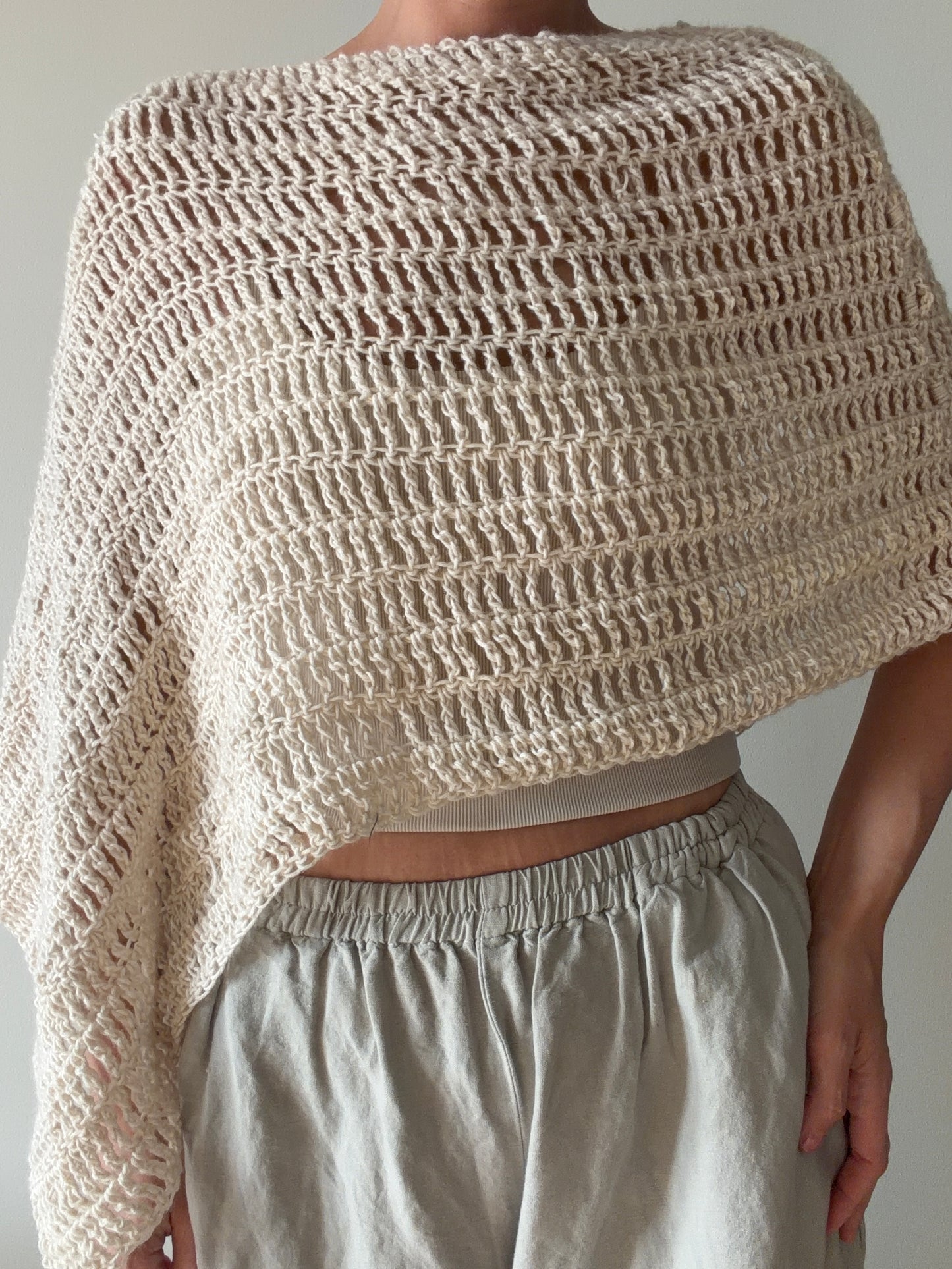 Diagonal Poncho in Cream