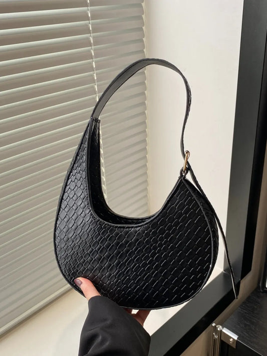 Leather Textured Crescent Shoulder Bag