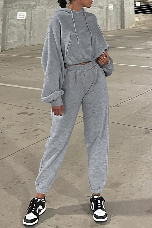 Gray Cropped Hoodie and Joggers Set
